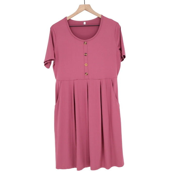 Womens Plus Size XL Mauve Pink Button Front Short Sleeve Midi Dress Pockets