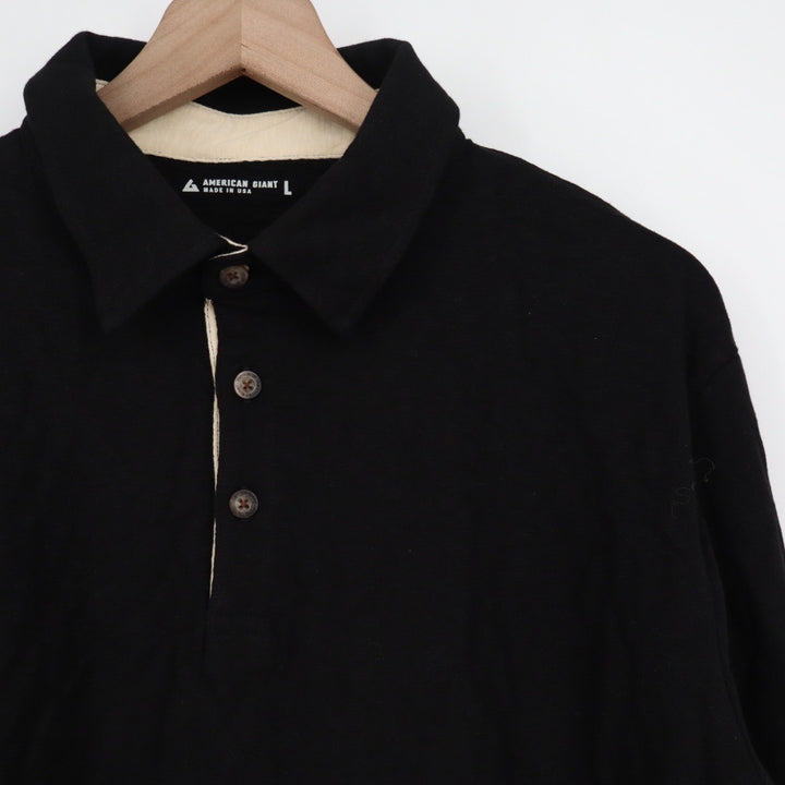 American Giant Mens Long Sleeve Black Polo Shirt Made in USA Size L