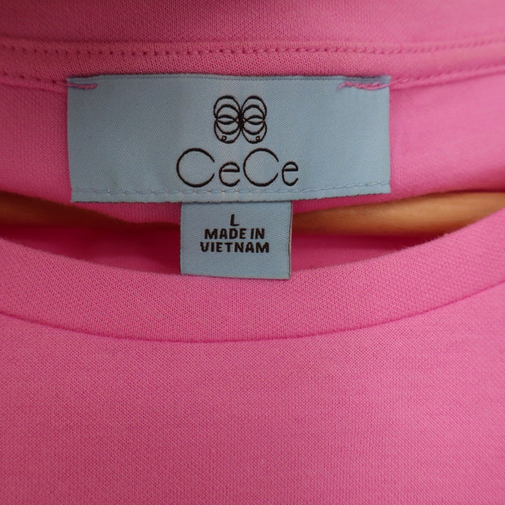CeCe Pink Ruffle Sleeve Crew Neck Knit Top Size L