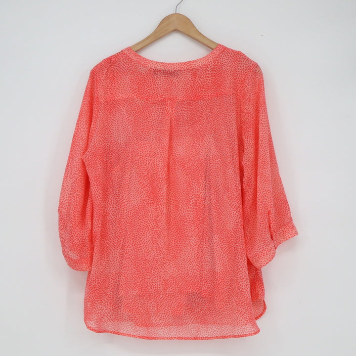 Apt 9 Womens 0X Coral Pink Micro Dot Chiffon Roll Tab 3/4 Sleeve Blouse Top