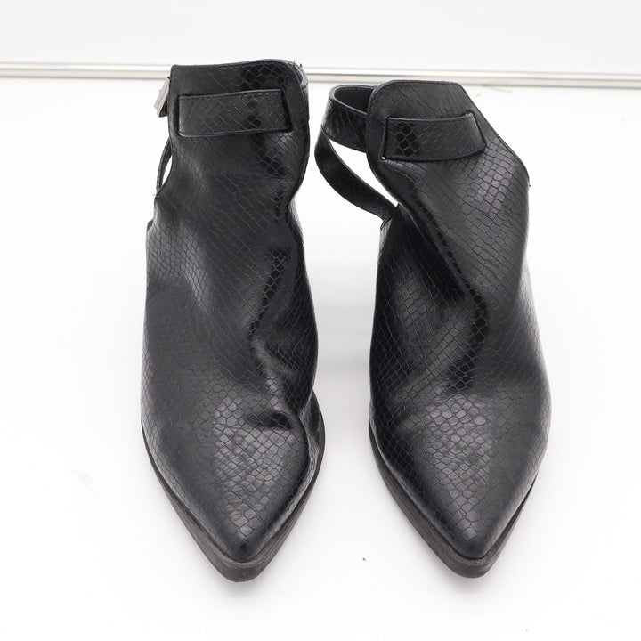 Express Black Snakeskin Embossed Cutout Block Heel Booties Pointed Toe Size 9