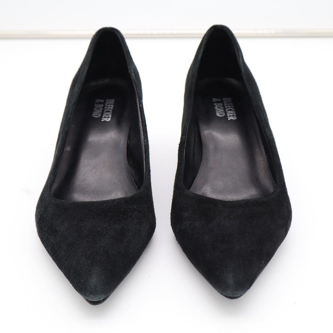 Bleecker & Bond Yasmine Black Suede Pointed Toe Metallic Block Heel Pumps Size 6