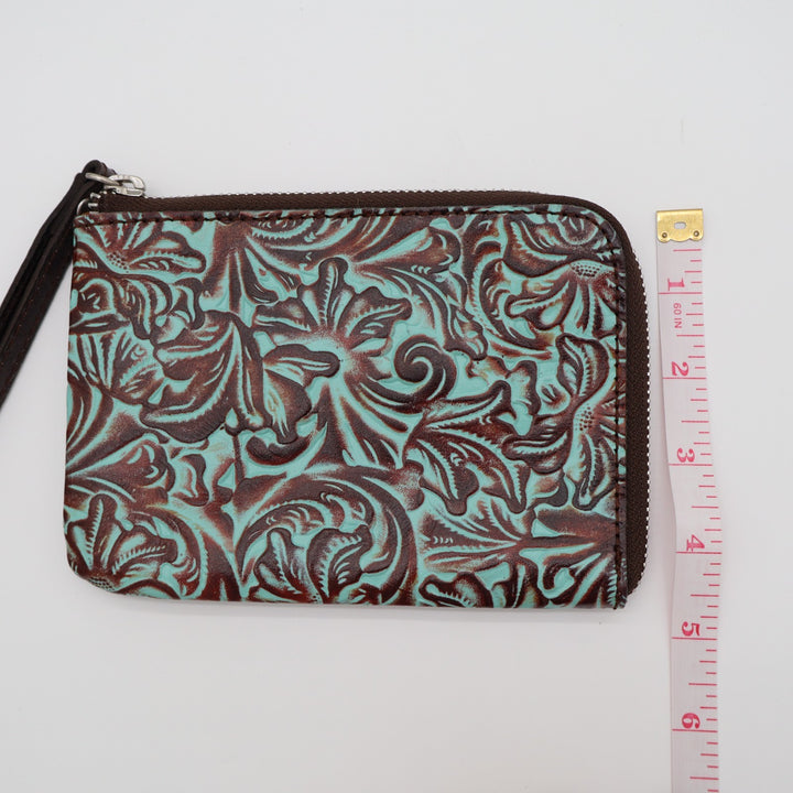 Patricia Nash Cassini Women Wristlet Wallet Turquoise Tooled Leather Credit Card