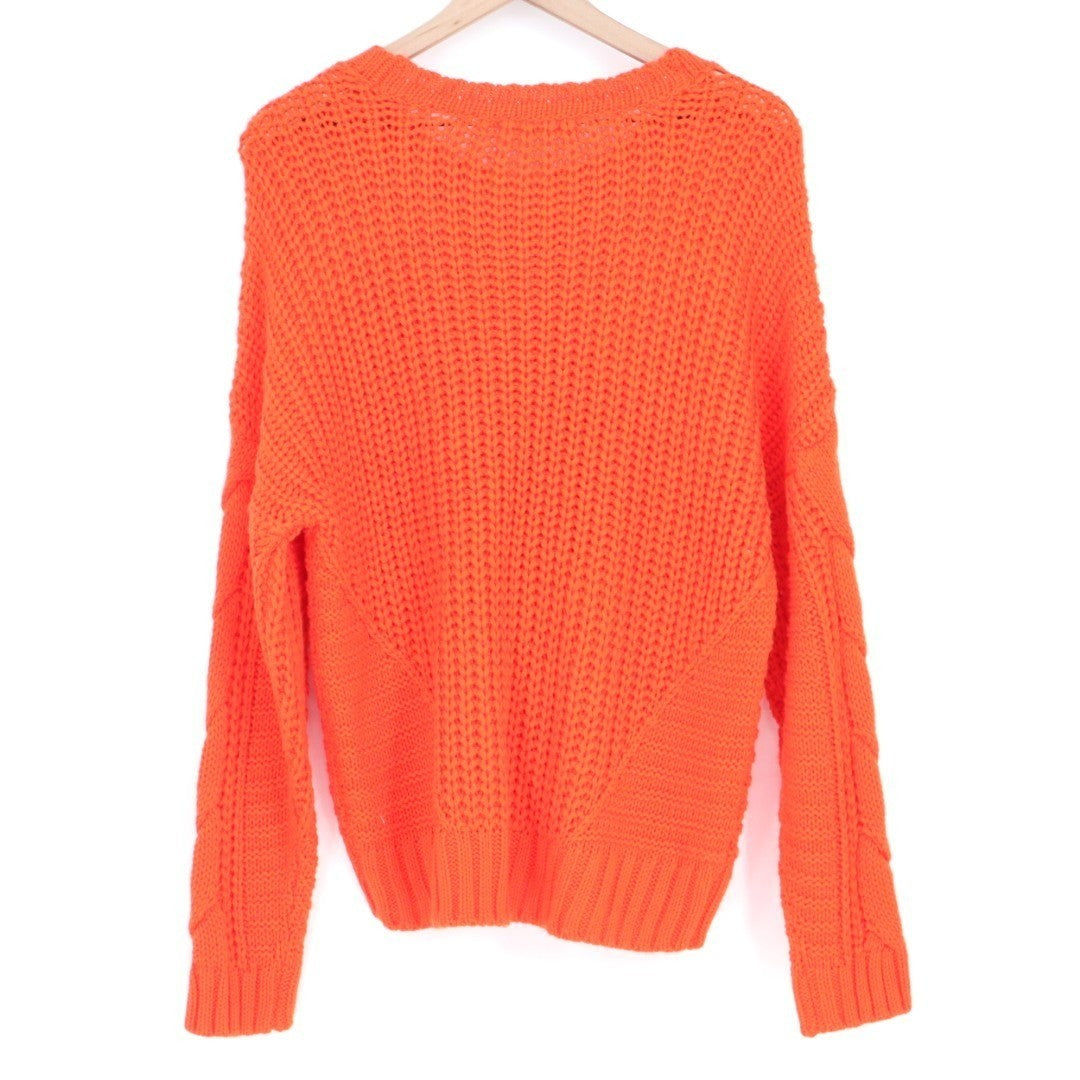 One A Riot Sweater Womens Medium Orange Cable Knit Long Sleeve Crew Neck Outdoor