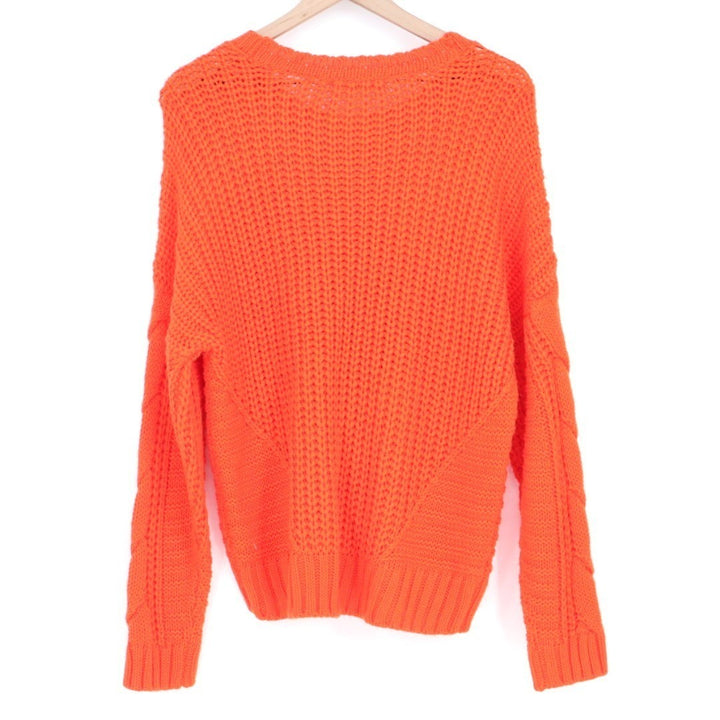 One A Riot Sweater Womens Medium Orange Cable Knit Long Sleeve Crew Neck Outdoor