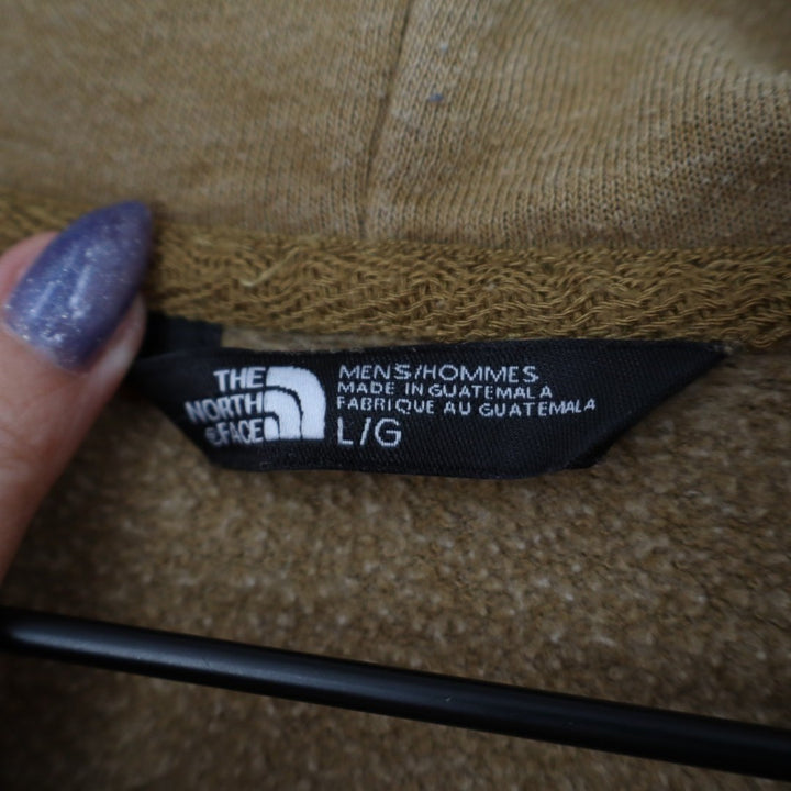 The North Face Hoodie Mens Large Beige Kangaroo Pockets Ribbed Hem Fleece Lined