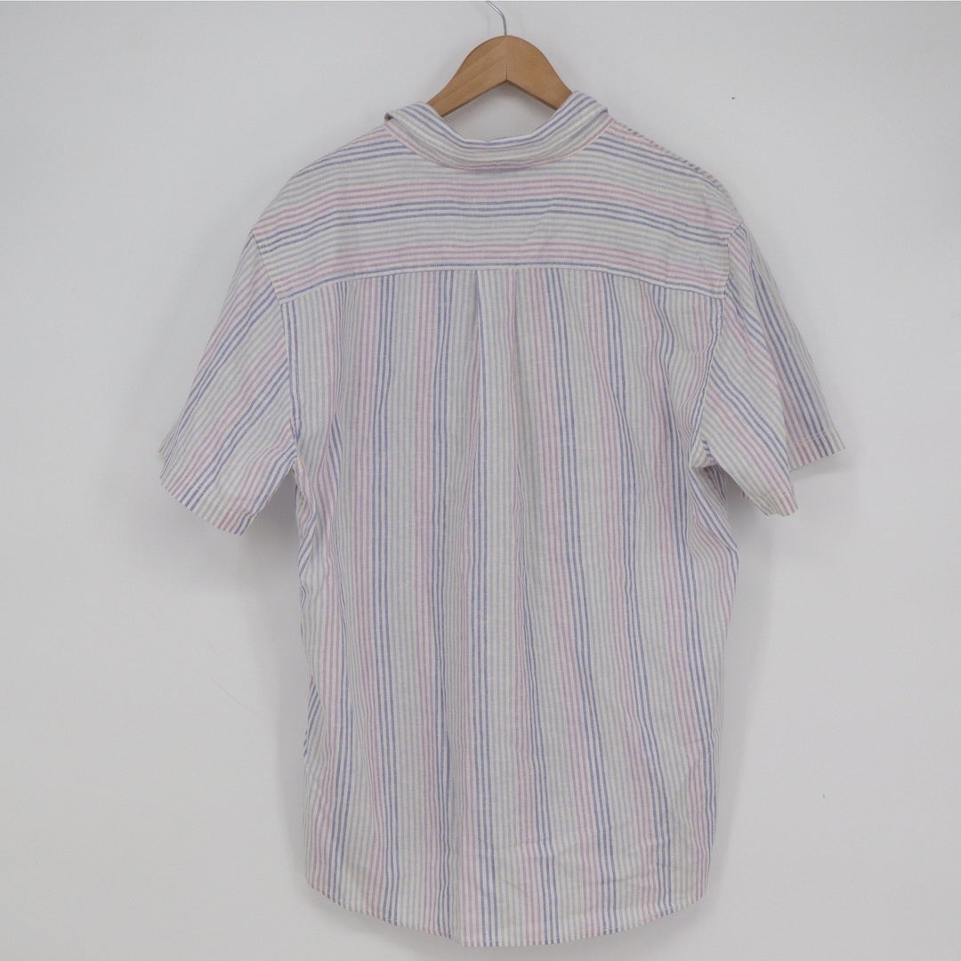 Even Tide Mens Slim Fit Linen Cotton Striped Short Sleeve Button Down Shirt L