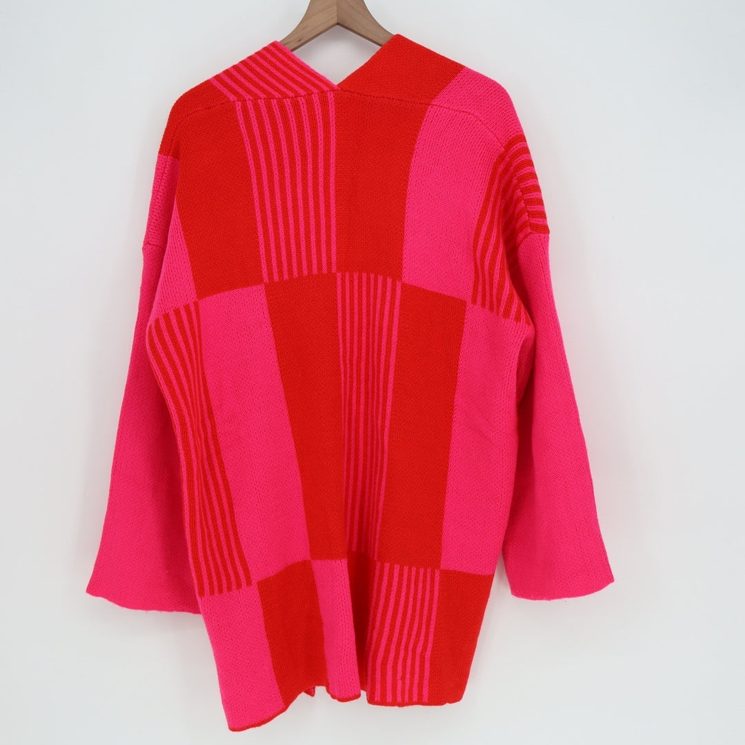 merci Womens Pink Red Colorblock Striped Open Front Cardigan Sweater Large