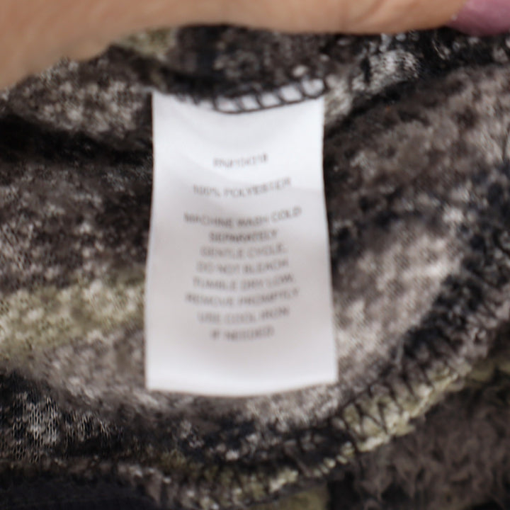 Derek Heart Camo Sherpa Fleece Pullover Sweater Green Brown Striped Trim Medium