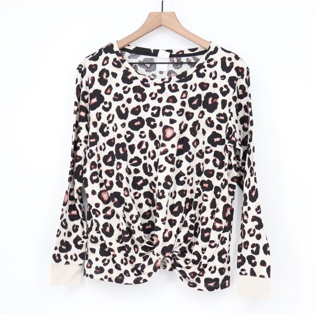 Stars Above Womens Leopard Print Pajama Set Long Sleeve Twist Front Top Large