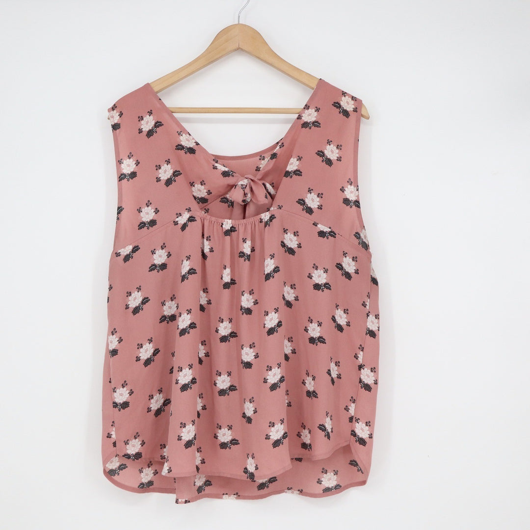 LOFT Outlet Pink Floral Sleeveless Tie Back Blouse XL