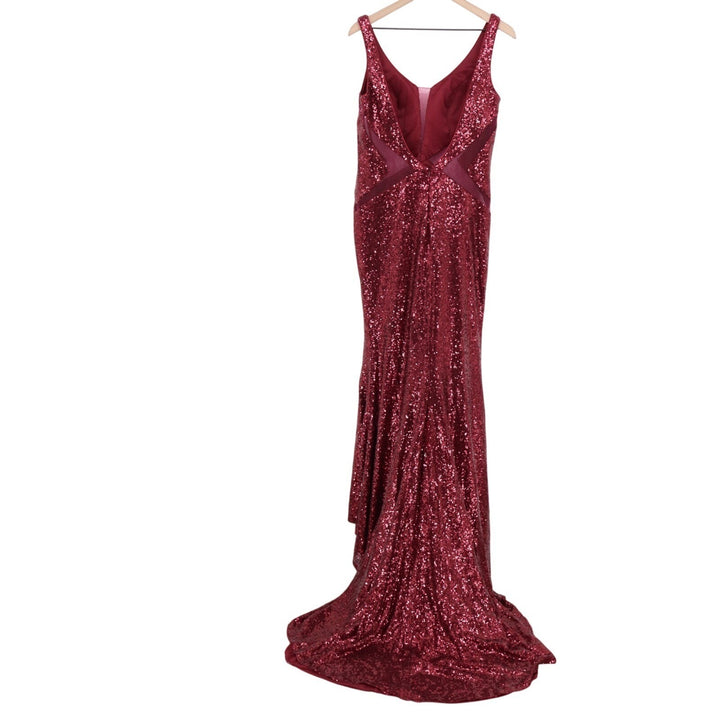 Platinum Maxi Long Dress Womens 14 Red Sequin Split Neck Backless Sleeveless