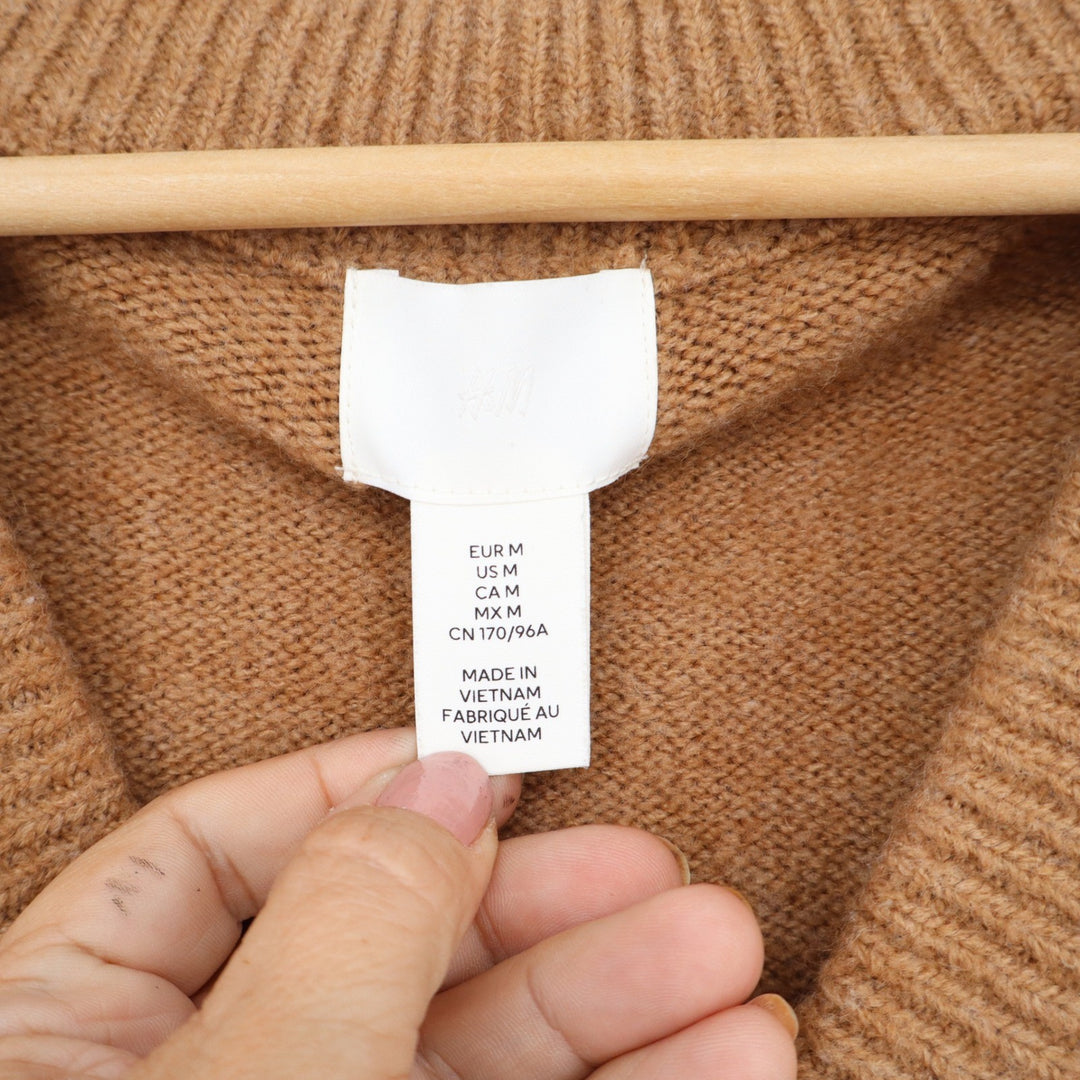 H&M Camel Brown V-Neck Sweater Vest Wool Blend Knit Size M