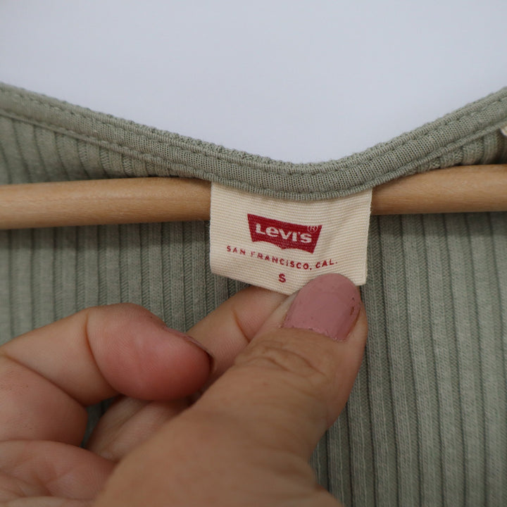 Levis Womens Sage Green Ribbed Knit Scoop Neck Button Front Cardigan Top Small