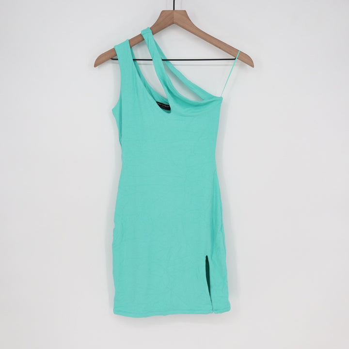 Naked Wardrobe Mint Green One Shoulder Cutout Mini Dress XL Bodycon Slit 6897