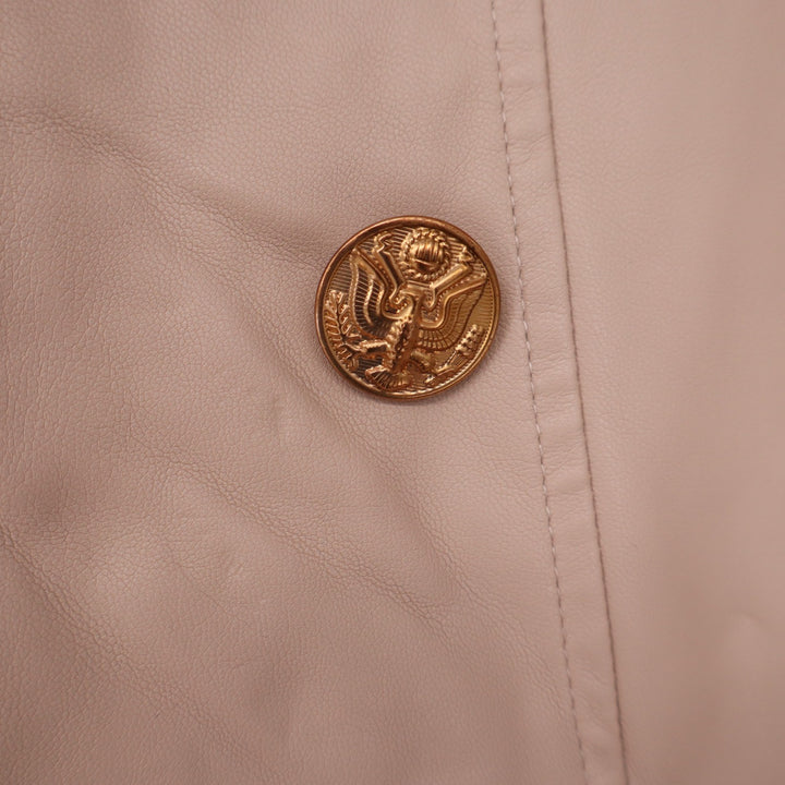 Forever 21 Skirt Womens M Pencil Beige Faux Leather Gold Button Good