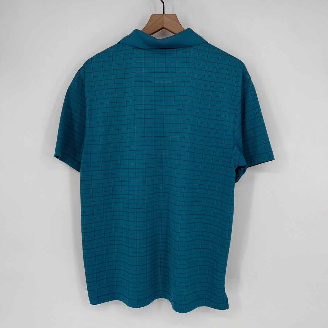 Cool 18 Performance Mens M/M Teal Grid Pattern Short Sleeve Polo Shirt