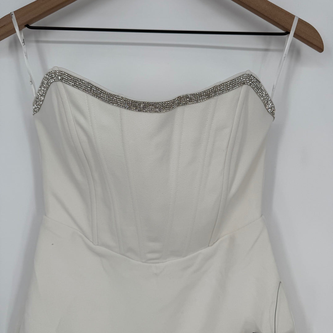 Lulus Sparkly Finesse White Rhinestone Strapless Bustier Mini Dress Size S
