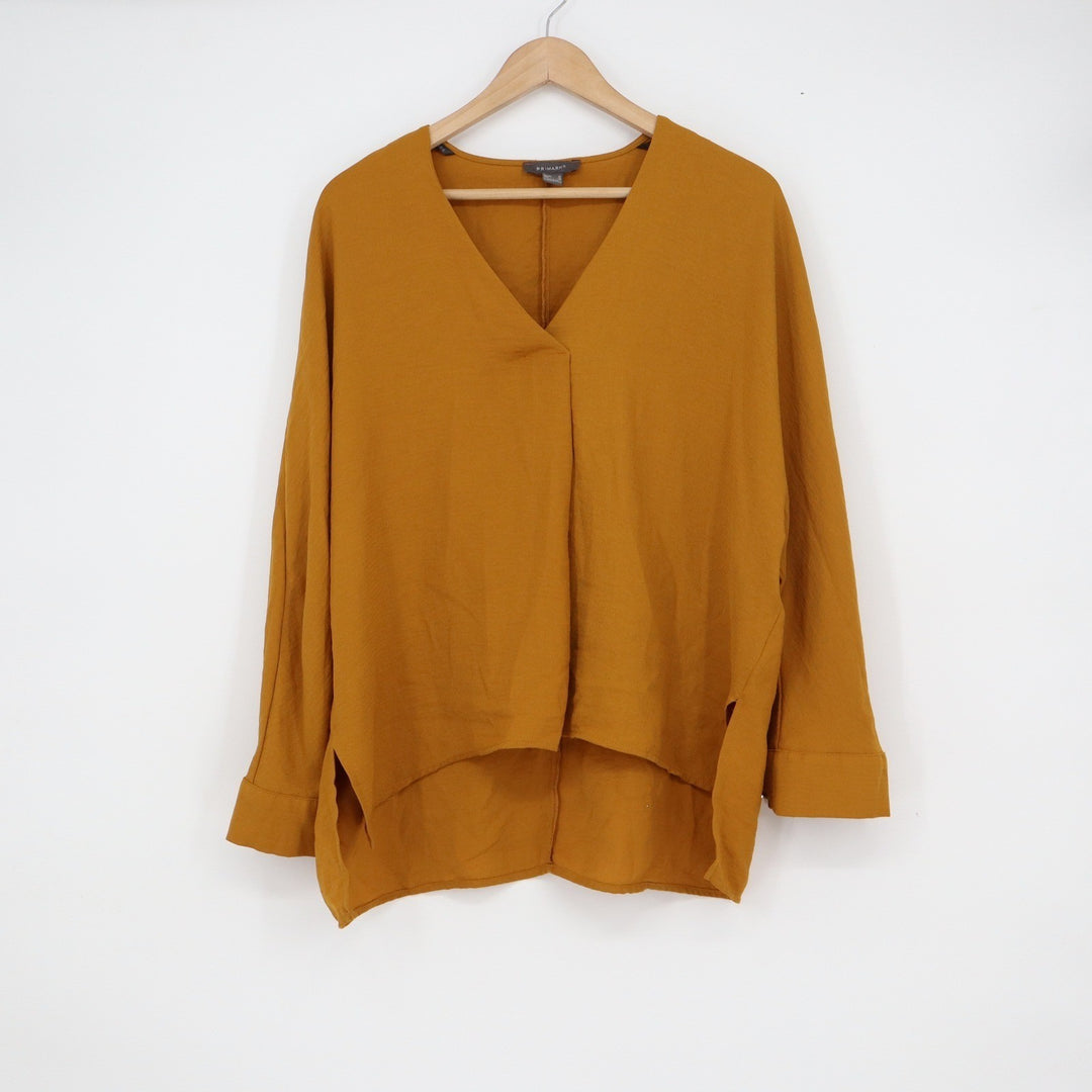 Primark Mustard Yellow V-Neck High-Low Blouse Long Sleeve Size 6