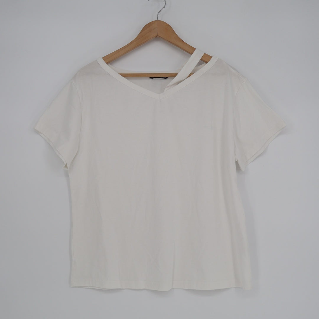 Shein T Shirt Womens Large 8/10 White Soft Jersey Knit V Neck Casual Wear Top