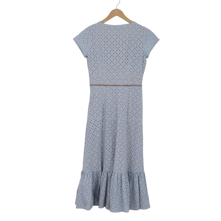 Michael Michael Kors Light Blue Eyelet Cotton Midi Dress V-Neck Size 2