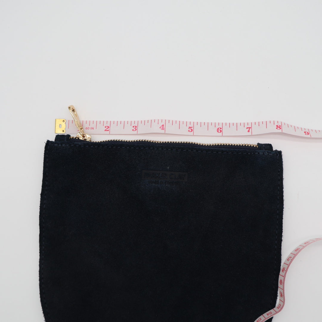 Parker Clay Womens U-Pouch Slate Gray Suede Crescent-Shaped Zipper Purse
