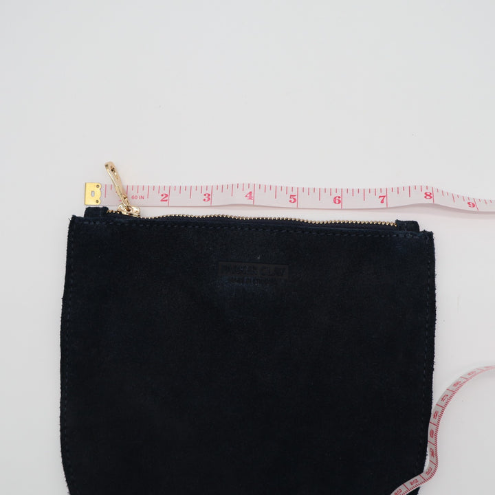Parker Clay Womens U-Pouch Slate Gray Suede Crescent-Shaped Zipper Purse