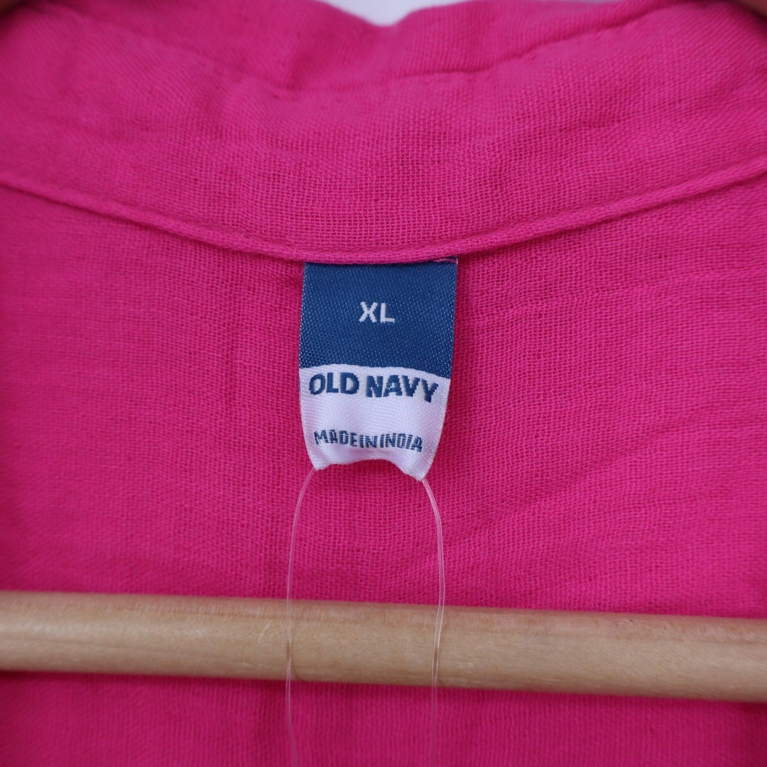 Old Navy Womens XL Pink Cotton Gauze Button Front Drawstring Romper