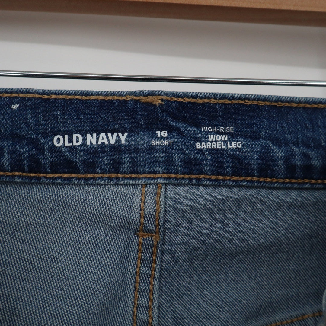 Old Navy Wow Barrel Leg Jeans Womens 16 Short Blue High Rise Cropped Medium Wash