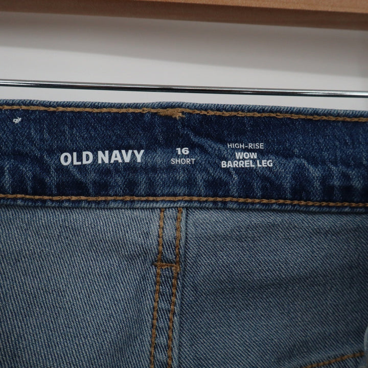 Old Navy Wow Barrel Leg Jeans Womens 16 Short Blue High Rise Cropped Medium Wash