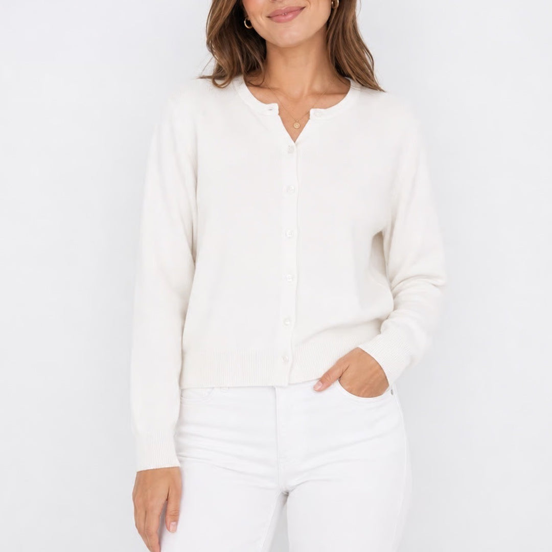 Gap Cardigan Sweater Womens Large White Knit Ribbed Button Front Round Neck