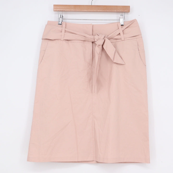 Spazio Pink Cotton Pencil Skirt High Waist Tie Belt Knee Length Size 10 US