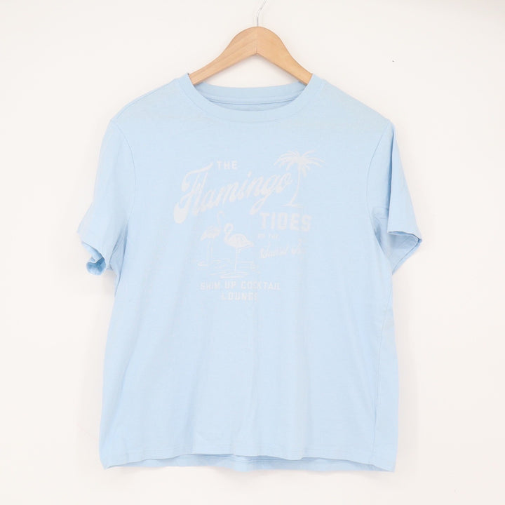 American Eagle T-Shirt Womens L Graphic Tee Blue Flamingo Tides Lounge Excellent