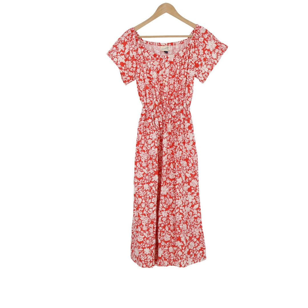 Universal Thread Red White Floral Cotton Midi Dress Back Cutout Womens XS