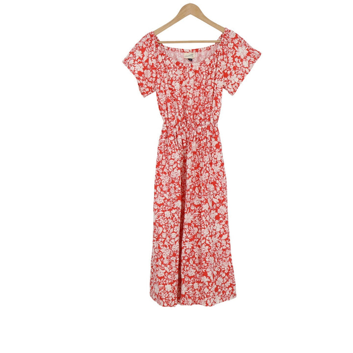 Universal Thread Red White Floral Cotton Midi Dress Back Cutout Womens XS