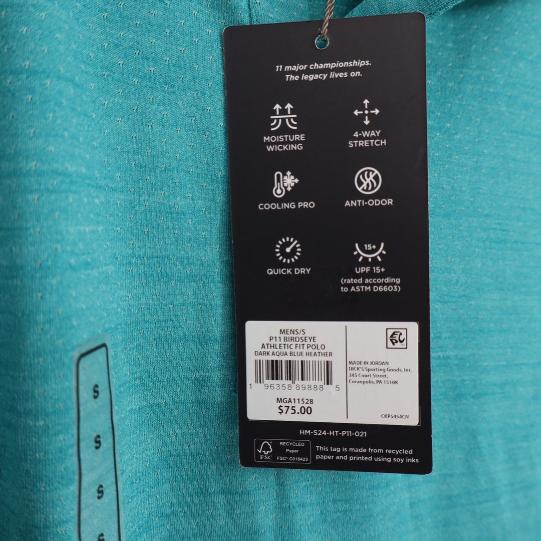Walter Hagen Mens P11 Birdseye Athletic Fit Polo Dark Aqua Blue Heather Small