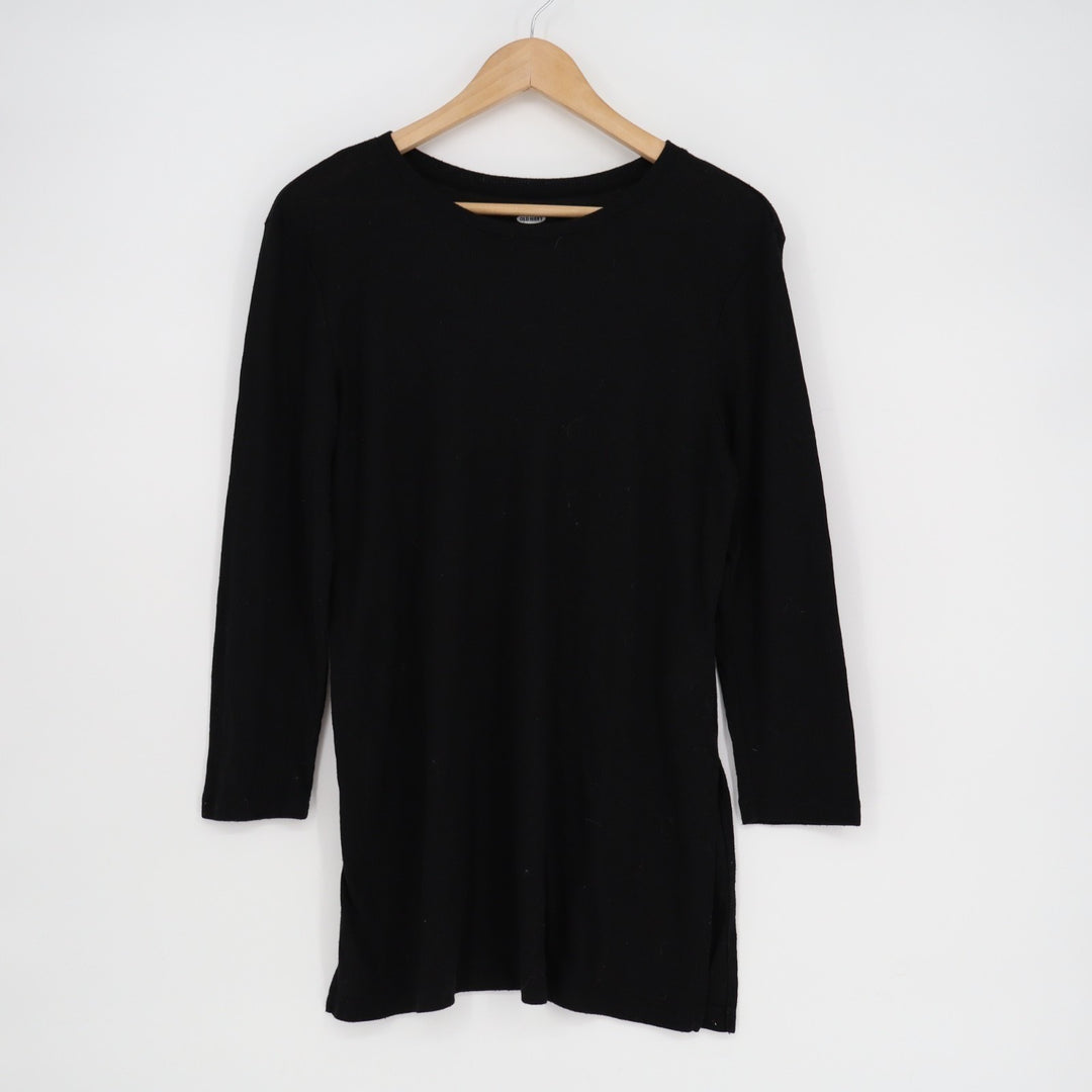 Old Navy Tunic T-Shirt Womens Medium Black Knit Round Neck Long Sleeve Pullover