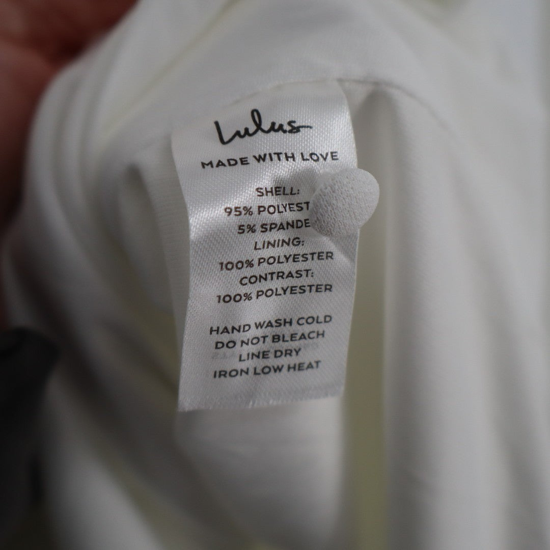 Lulus Maxi Dress Womens Small White Stretch Tie Shoulder Front Slit Back Button
