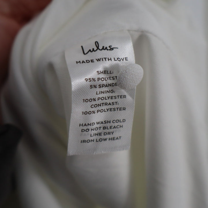 Lulus Maxi Dress Womens Small White Stretch Tie Shoulder Front Slit Back Button