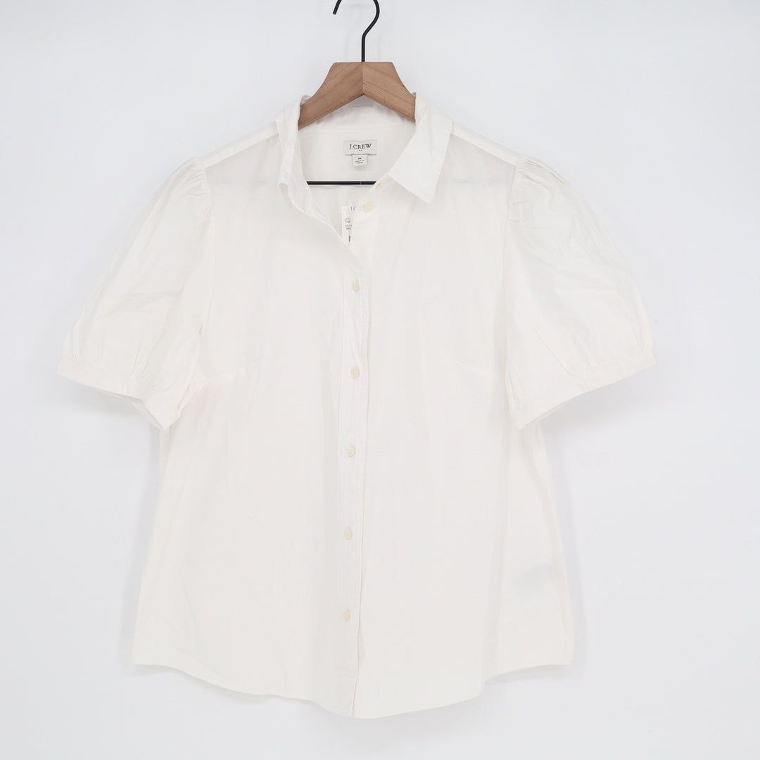 J.Crew Womens White Puff Short Sleeve Button Down Shirt Size M NEW