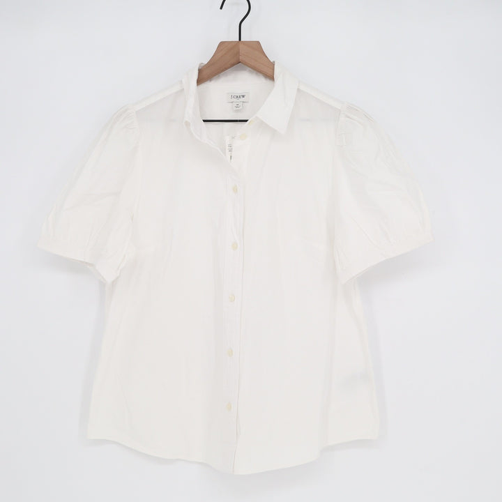 J.Crew Womens White Puff Short Sleeve Button Down Shirt Size M NEW