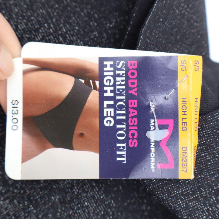 Maidenform M Seamless High Leg Bikini Womens Small Black Stretch Nylon Ribbed