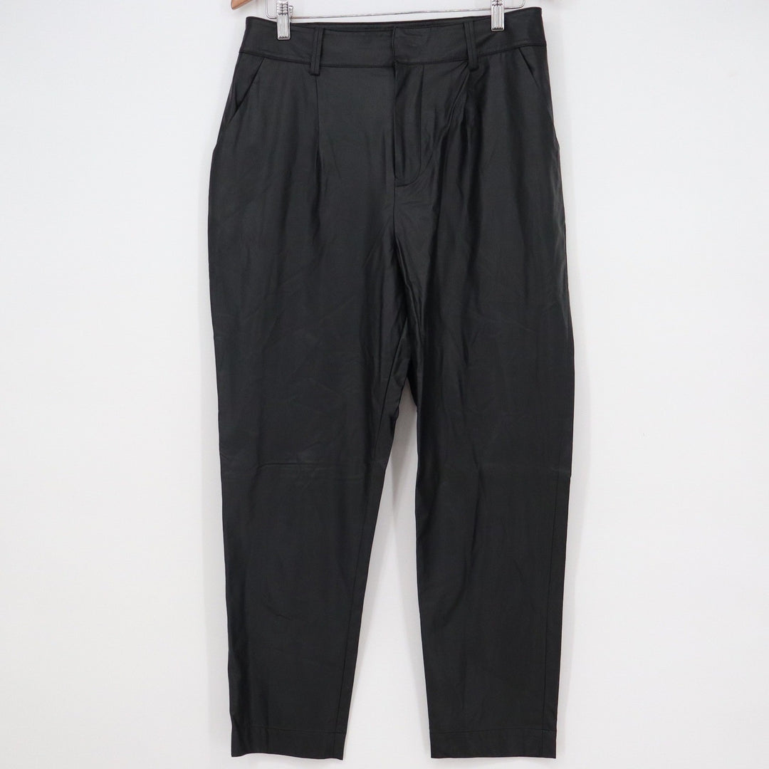Prologue Black Faux Leather Pleated Tapered Trousers Size 10 High Rise