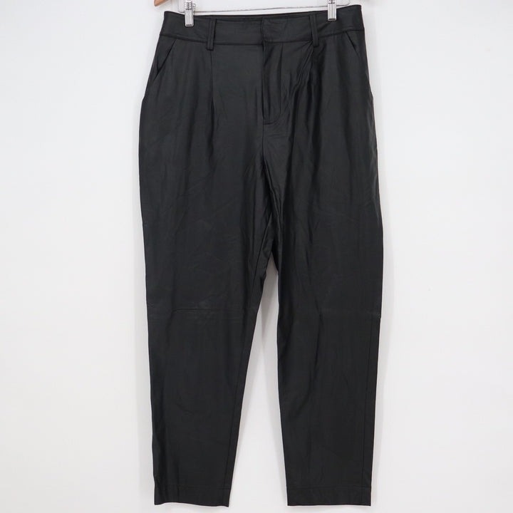 Prologue Black Faux Leather Pleated Tapered Trousers Size 10 High Rise