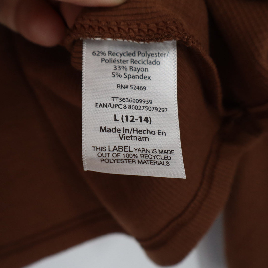 Time and Tru Womens Brown Ribbed Long Sleeve Henley Top Size L 12-14