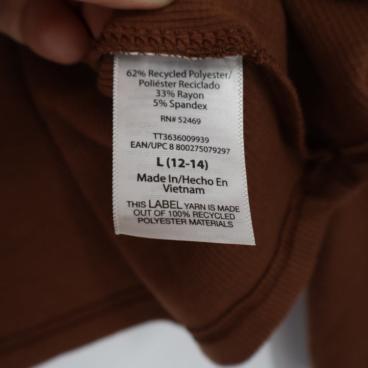 Time and Tru Womens Brown Ribbed Long Sleeve Henley Top Size L 12-14