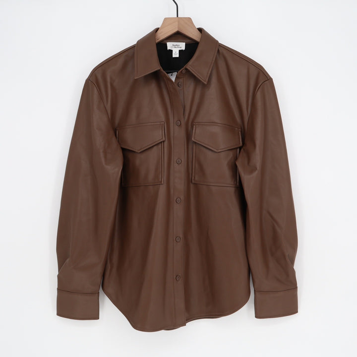 Lisadnyc x The Drop Brown Faux Leather Button Down Shacket Shirt Womens Medium