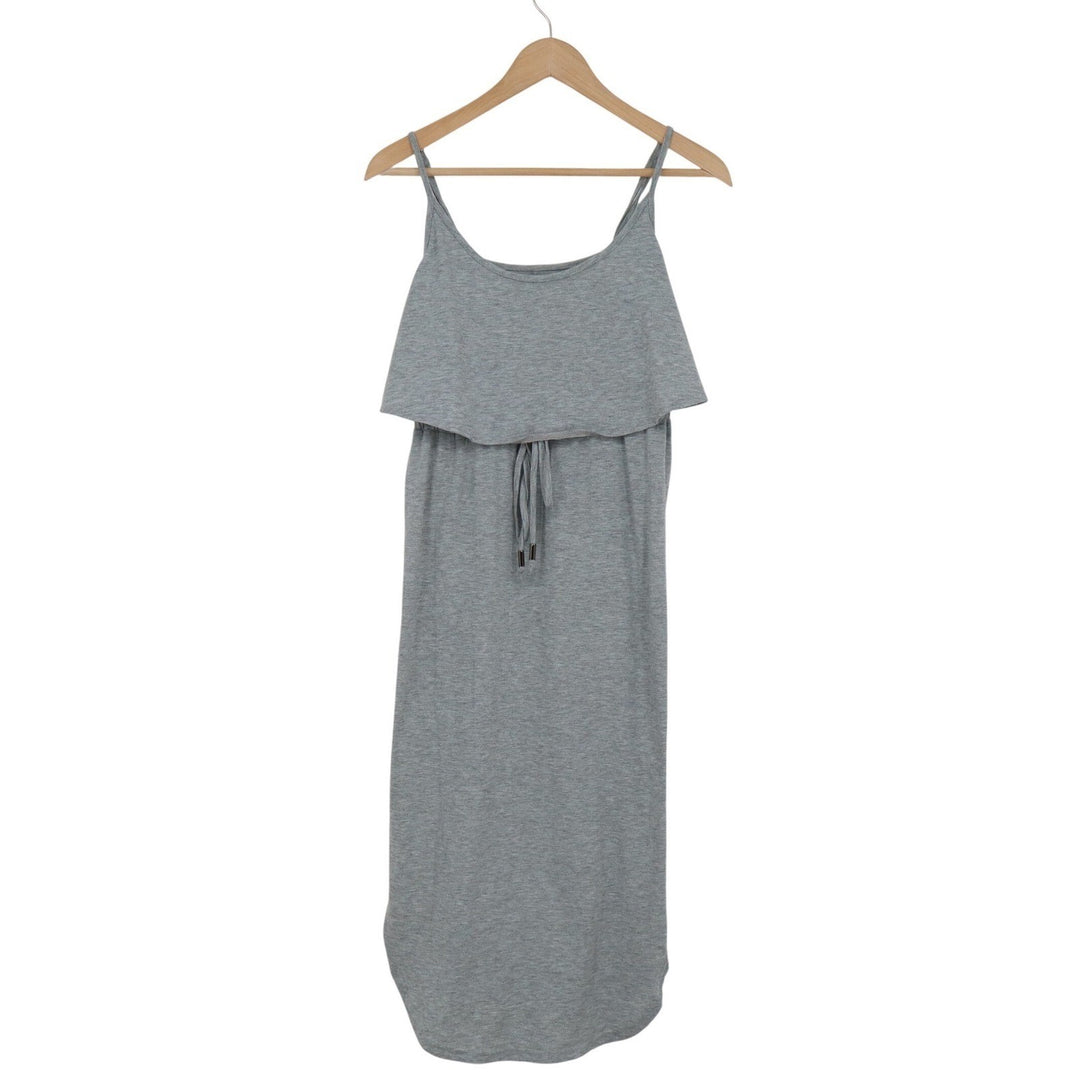 Emery Rose Heather Gray Cami Flounce Midi Dress Small Drawstring Waist Tulip Hem