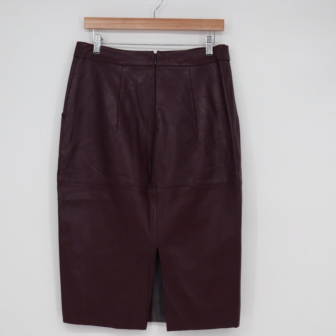 Express Womens Burgundy Faux Leather Pencil Skirt Midi High Waist Size 10