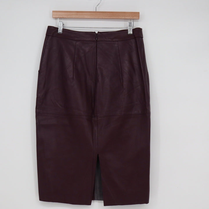 Express Womens Burgundy Faux Leather Pencil Skirt Midi High Waist Size 10